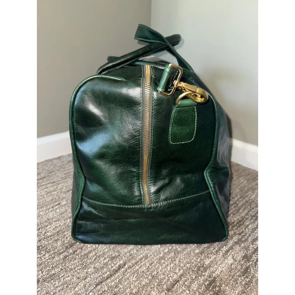 Sabandija Leather Hunter Green Weekender Duffle Tote Bag Phone Holder Set Lux